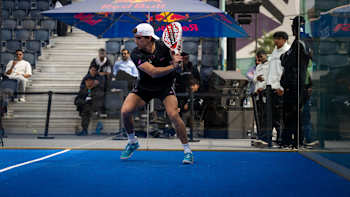 Juan Lebrón competes at the Riyadh Season Premier Padel P1 at Padel Rush Arena in Riyadh, Saudi Arabia on February 12, 2025