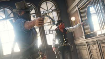 Arthur Morgan and an associate stage a robbery