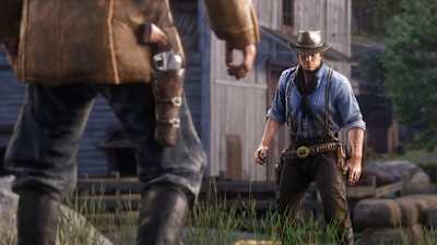 A classic Western duel in Red Dead Redemption 2.