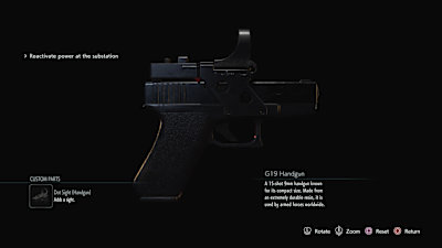 Captura de pantalla de la pistola G19 con mira de Resident Evil 3: Remake.
