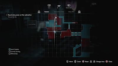 Captura de pantalla del mapa de Resident Evil 3: Remake.