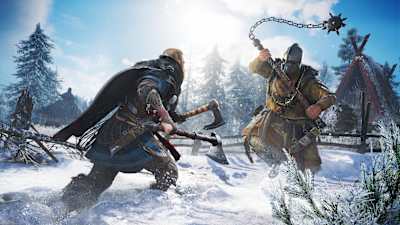 Een battle tussen twee vikings in Assassin's Creed: Valhalla