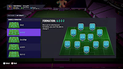 FIFA 22 formation screen