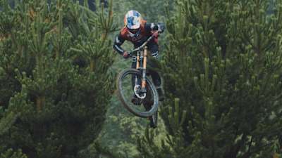 Laurie Greenland riding the Vanta line at BikePark Wales