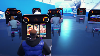 Ein Charakter sitzt an einem Cabinet von Final Fight