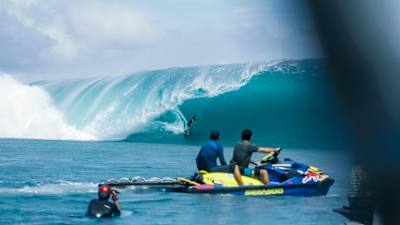 Lucas Chianca rides the tube at Teahupo'o in Tahiti.