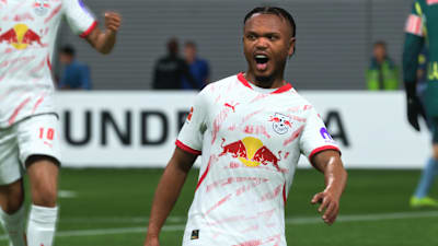 Loïs Openda from RB Leipzig celebrates a goal in FC 25.