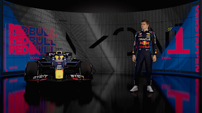 Screenshot from F1 24 shows the fan zone of Red Bull Racing and Max Verstappen.