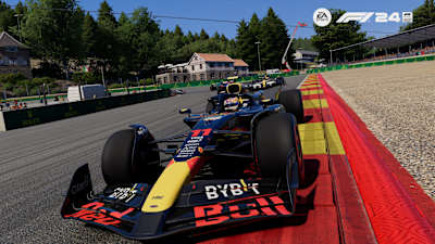 Screenshot from F1 24 shows Sergio Pérez at Spa-Francorchamps.