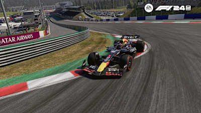 Screenshot from F1 24 shows the Red Bull RB 20 on the Red Bull Ring in turn 1.