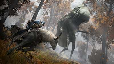An image showing a battle against a boss from the role-playing game Elden Ring.