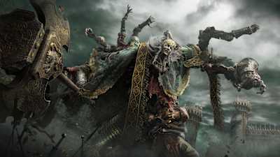 Ein Bild, das den Boss Godrick the Grafted aus dem Rollenspiel Elden Ring zeigt.