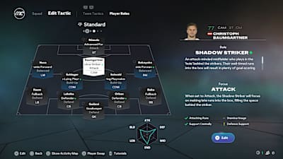 Pantalla de roles de jugador para Christian Baumgartner del RB Leipzig en EA Sports FC 26.