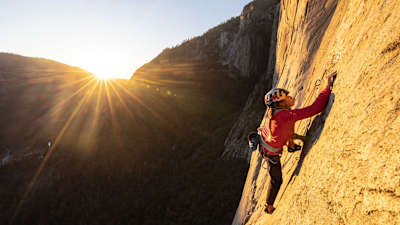 Sasha DiGiulian climbs the Platinum route on El Capitan in Yosemite National Park, California, USA on November 7, 2025.