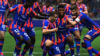 Spieler des FC Basel feiern in FC 25 ein Tor.