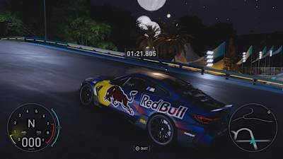 A Red Bull-branded car drifting in the Crew Motorfest.