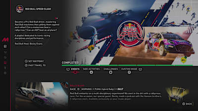 Screenshot of the Red Bull Speed Clash playlist in The Crew Motorfest video game.