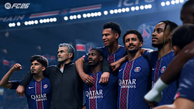 Luis Enrique e a equipe do PSG no EA Sports FC 26.