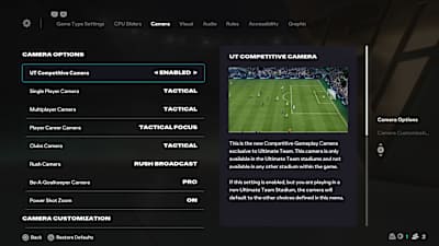 Die neue UT Competitive Camera im FC 26-Menü.