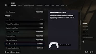 Ensure your Pass Receiver Lock is set to Late