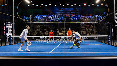 Leandro Augsburger ,Juan Lebron, Agustin Tapia and Arturo Coello during the semi finals of the Premier Padel Riyadh Season P1 , Saudi Arabia on February 13, 2026.
