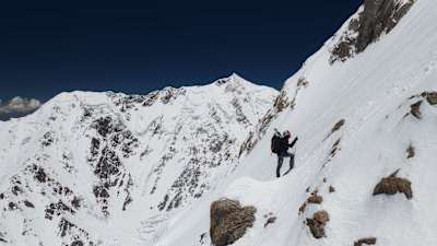 On 29 June 2026, Andrzej Bargiel is seen climbing the snowy slopes of Nanga Parbat in Pakistan.