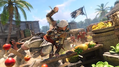 Screenshot aus Assassin's Creed Black Flag Resynced zeigt Edward auf der Flucht.