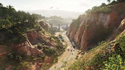 Traffic passes through a canyon in Grand Theft Auto VI / GTA 6.