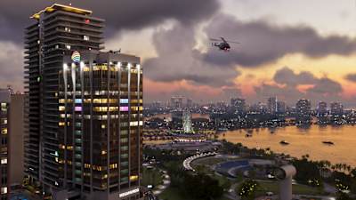 Screenshot aus GTA 6 zeigt Vice City beim Sonnenuntergang.