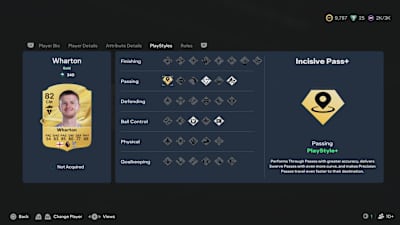 A screenshot from EA FC 27 showing a Playstyle for Adam Wharton.