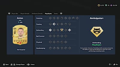 A screenshot from EA FC 27 showing the Anticipate Playstyle for Waldemar Anton.