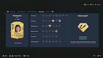 A screenshot from EA FC 27 showing a Playstyle for Yui Hasegawa.