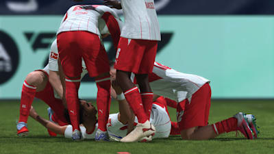 Spieler von RB Leipzig bejubeln in EA FC 27 ein Tor.
