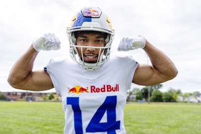 Le joueur de football Amon-Ra St. Brown lors d’un match avec les Detroit Lions en NFL.