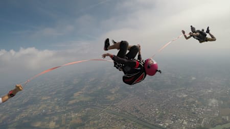 Slackline mid-air is not easy.