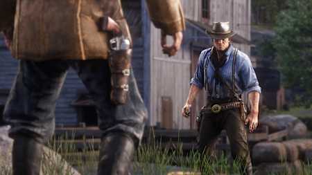 Screenshot of a gun fight in Red Dead Redemption 2