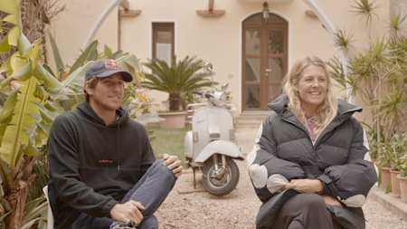 Leo Fioravanti and Steph Gilmore film an interview.