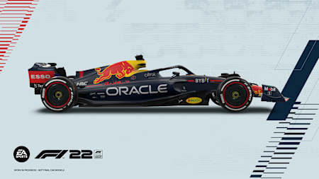 A side-on render of the 2022 Oracle Red Bull Racing RB18 from F1 22 