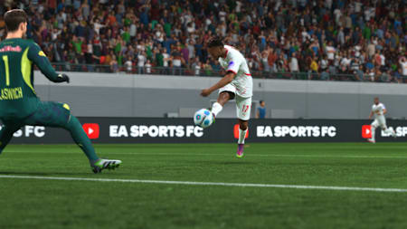 An RB Leipzig player scoring a goal in FC 25.