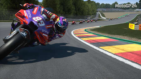 Una schermata di MotoGP 24 mostra Jorge Martín in testa al Sachsenring