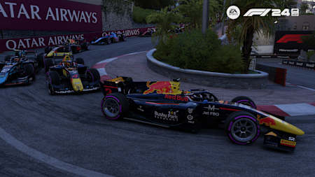 Screenshot from F1 24 shows a Formula 2 race in Monaco with Enzo Fittipaldi