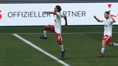 Zwei RB Leipzig-Spieler bejubeln eine Tor in FC 26.