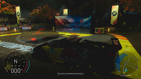 Screenshot of a Red Bull-themed Ferrari in the Crew Motorfest video game.