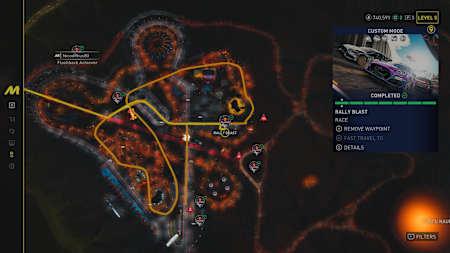 Screenshot of the Rally Blast track layout in the Red Bull Speed Clash playlist in The Crew Motorfest.