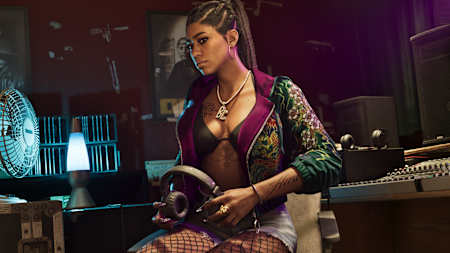 Real Dimez in a music studio in GTA VI.    