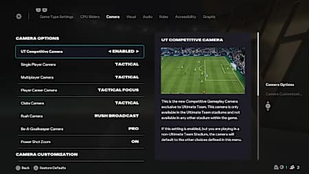 La cámara competitiva de UT sólo está disponible en los estadios de Ultimate Team.