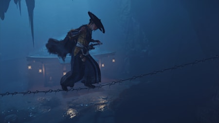 Une capture d'écran de Ghost of Yotei montre Atsu en train de se faufiler.