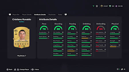 Cristiano Ronaldo's player details in FC 26.