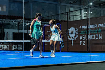 Tamara Icardo and Claudia Jensen seen in the Ueno Bank Asunción Premier Padel P2 in Ueno SND Arena in Asuncion, Paraguay on May 22, 2025. 