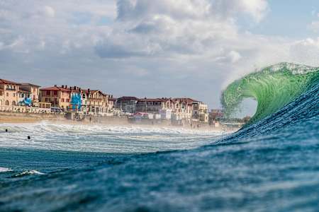 An empty barrel peels metres from the beach in Hossegor, France